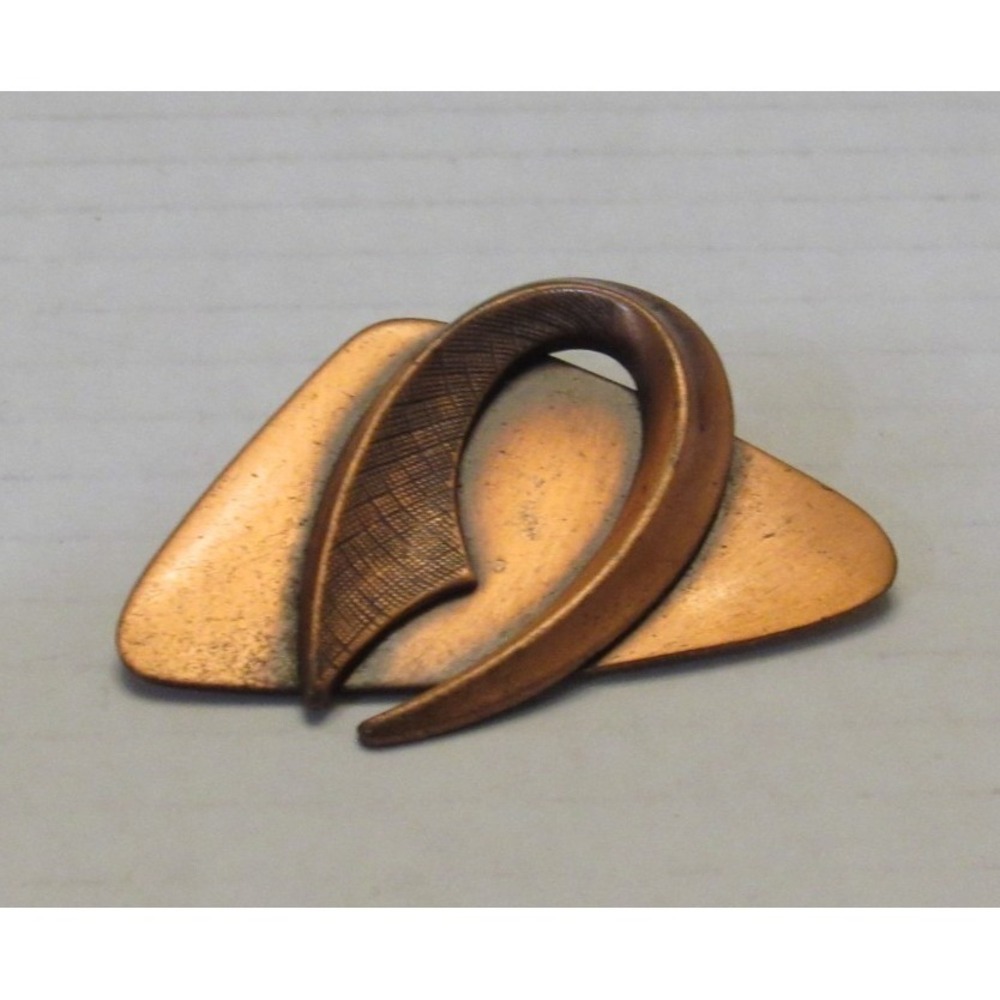 Vintage Mid Century Modern Solid Copper Abstract Geometric Broochโ Pin 2 Inch